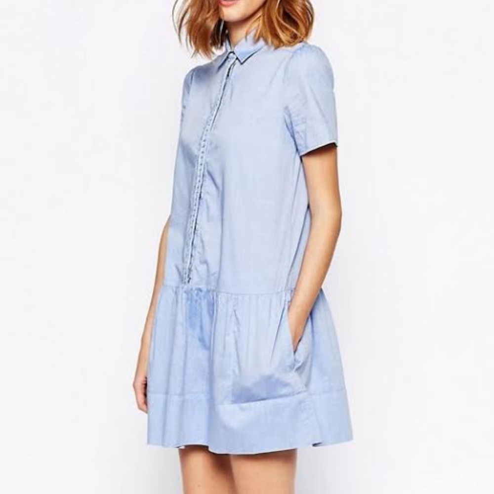 Athe Vanessa Bruno Coralie Cotton-Poplin Braided Placket Blue Drop-waist dress - Picture 1 of 8
